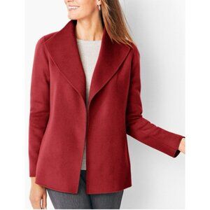 Talbots Suit Jacket Blazer Large Maroon Felt Wool Unlined Lightweight Stretch